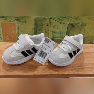 Adidas Kids White and Black Strap Sneakers